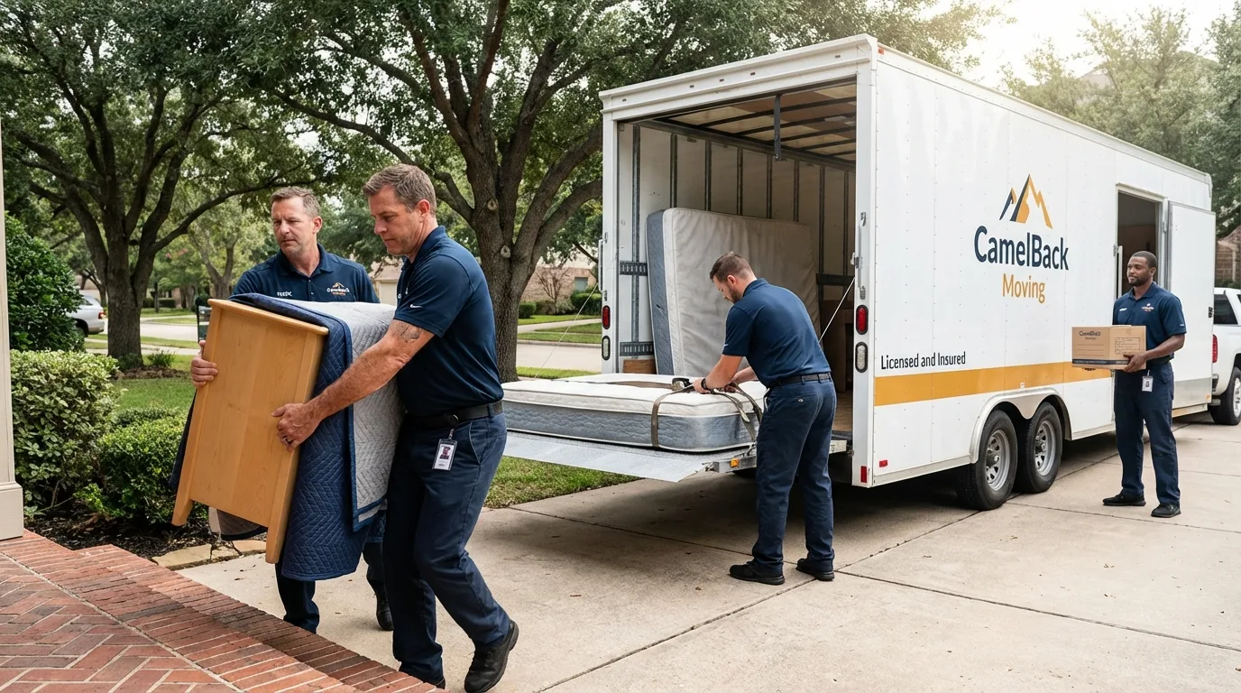 Crew loading residential truck for cross-state move from Hackberry, LA